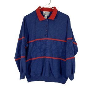 Blast Blues Women Long Sleeves Spread Collared Pullover Polo T Shirt Size Medium